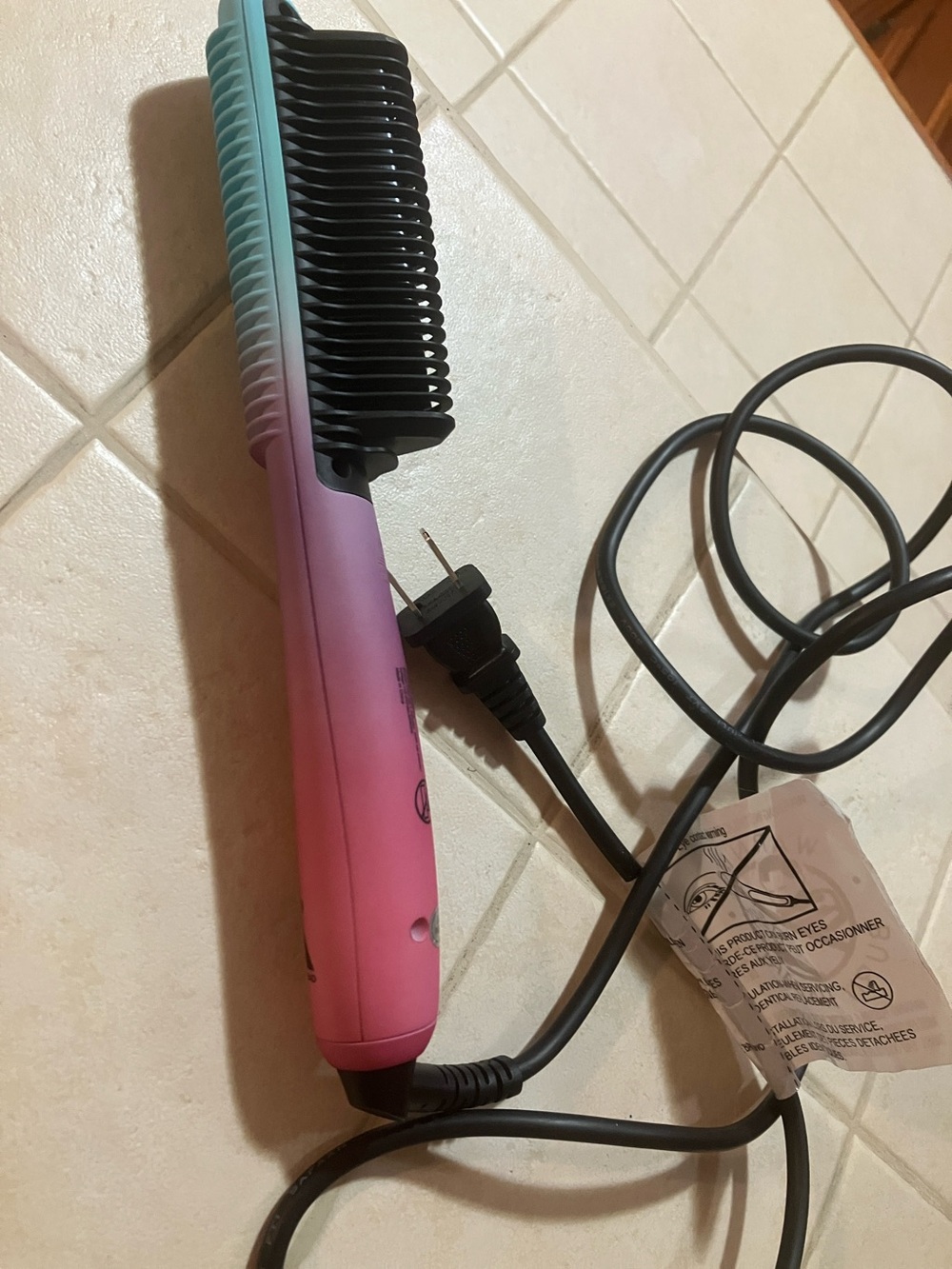 Pink to Teal Gradient Heated Hair Straightening Brush - Women Hair